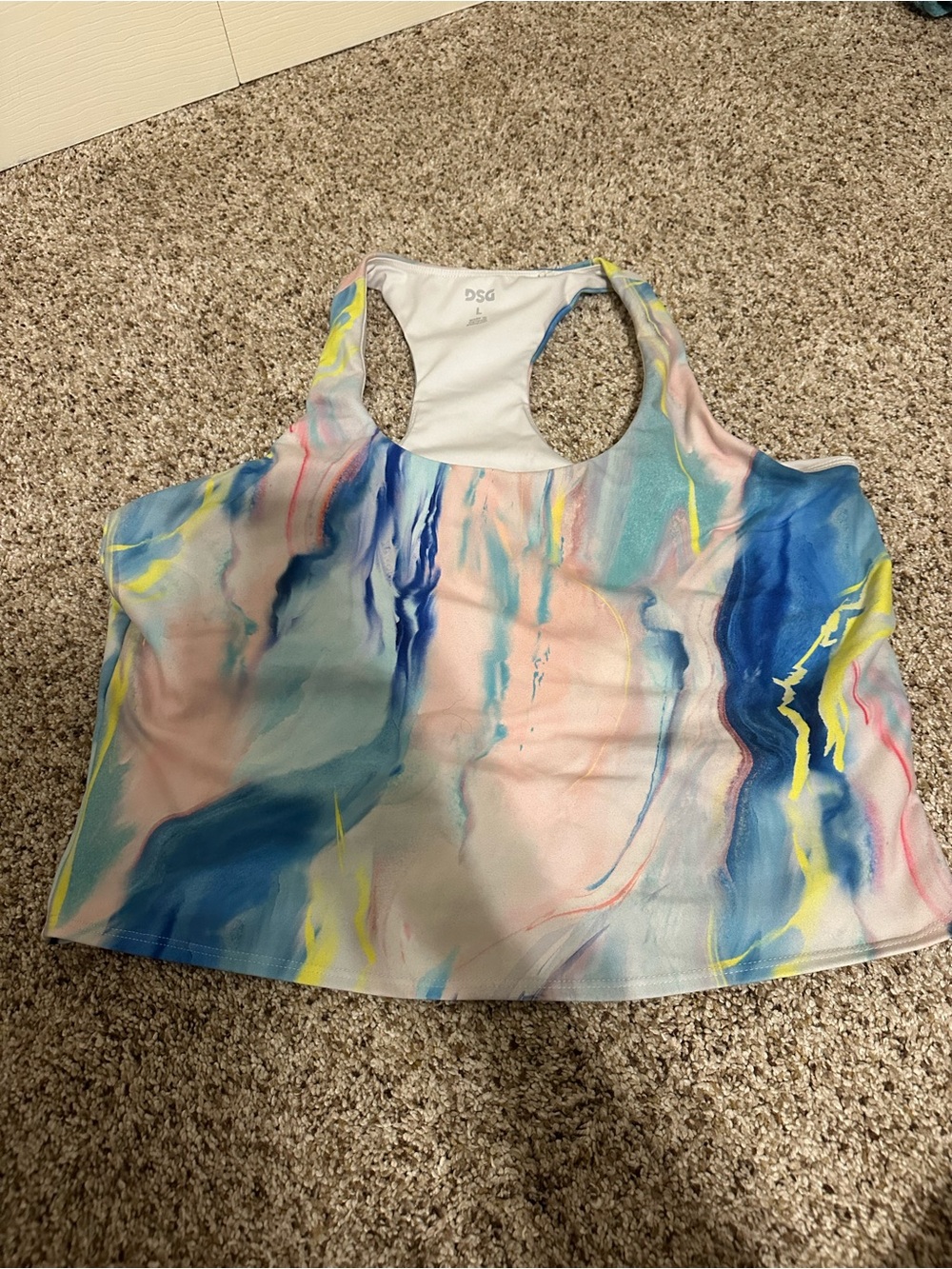 DSG Marble Watercolor Racerback Crop Top in Blue, Pink & Yellow